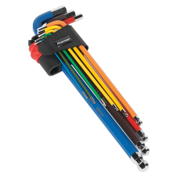 Ball-End Hex Key Set 9pc Colour-Coded Extra-Long Metric